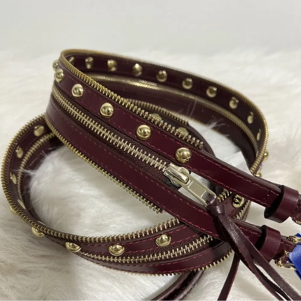 NWOT Rebecca‎ Minkoff Burgundy Burgundy Gold Studded Leather 2 Way Belt -- L